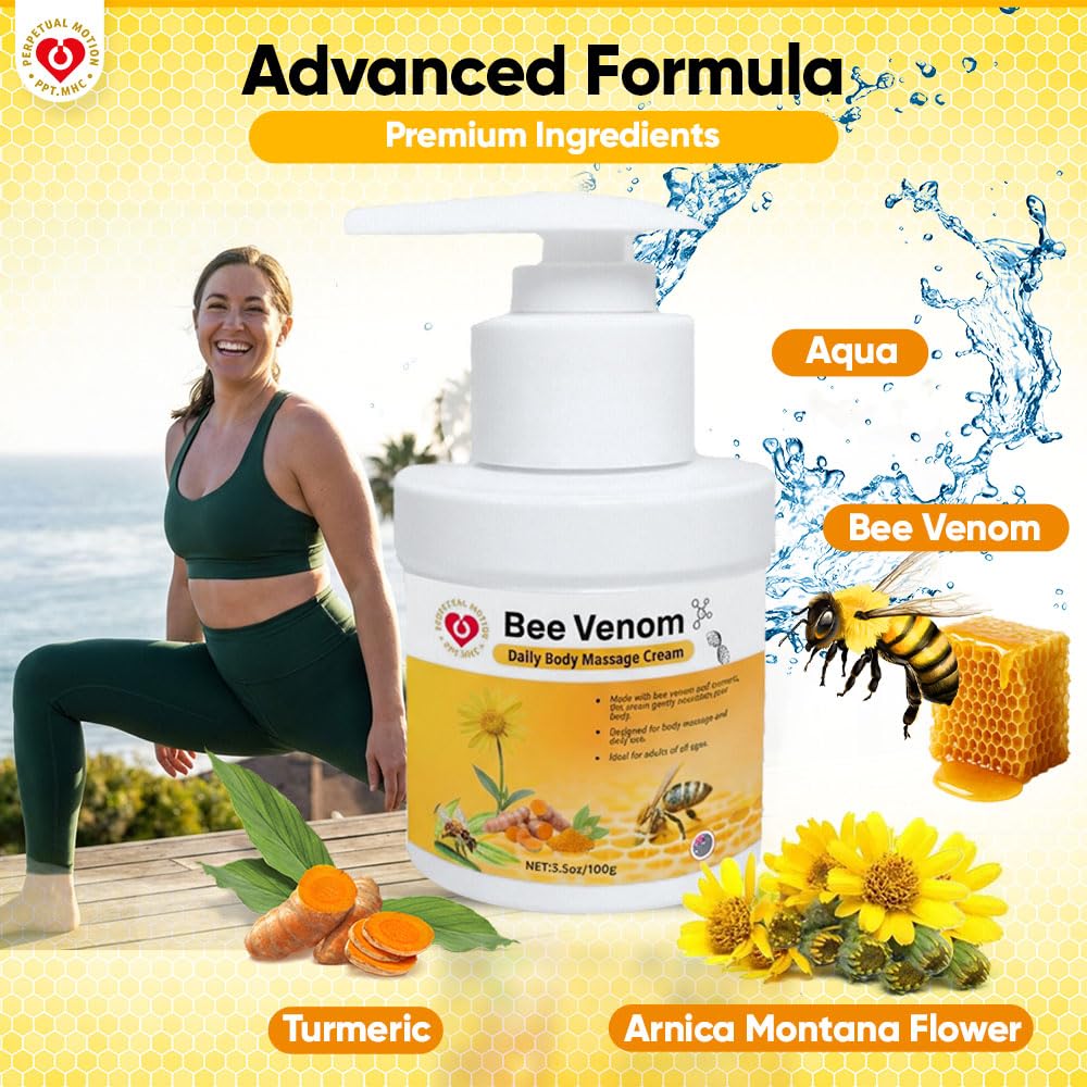 PPT.MHC Bee Venom Massage Cream with Pump - Soothing Muscle Rub with Turmeric, Arnica & MSM - Premium Bee Venom Lotion for Back, Legs & Feet - Everyday Non-Greasy 3.5oz Cream PPT.MHCBuy Supplements Australia
