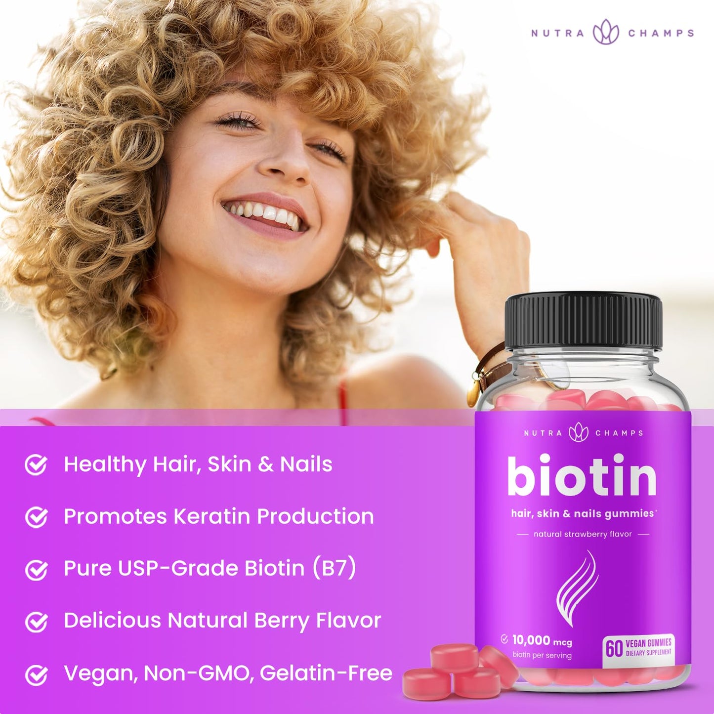 NutraChamps Biotin Gummies 10000mcg [High Potency]