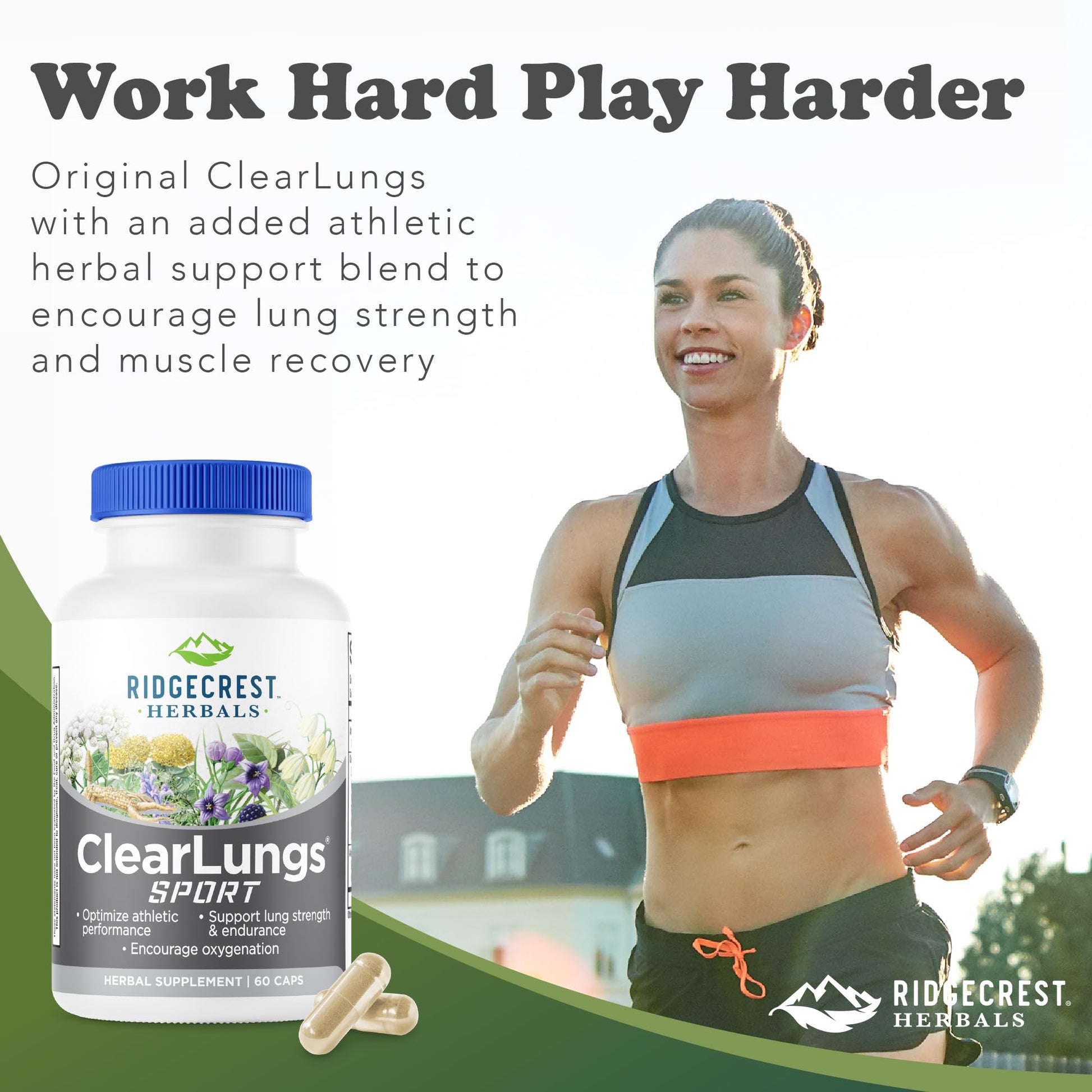 Ridgecrest Herbals ClearLungs Sport, Oxygen Intake and Lung Support Formula with Cordyceps, Rhodiola, Eleuthero (60 Vegan Caps, 30 Serv) RidgeCrest HerbalsBuy Supplements Australia
