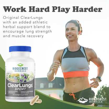 Ridgecrest Herbals ClearLungs Sport, Oxygen Intake and Lung Support Formula with Cordyceps, Rhodiola, Eleuthero (60 Vegan Caps, 30 Serv) RidgeCrest HerbalsBuy Supplements Australia