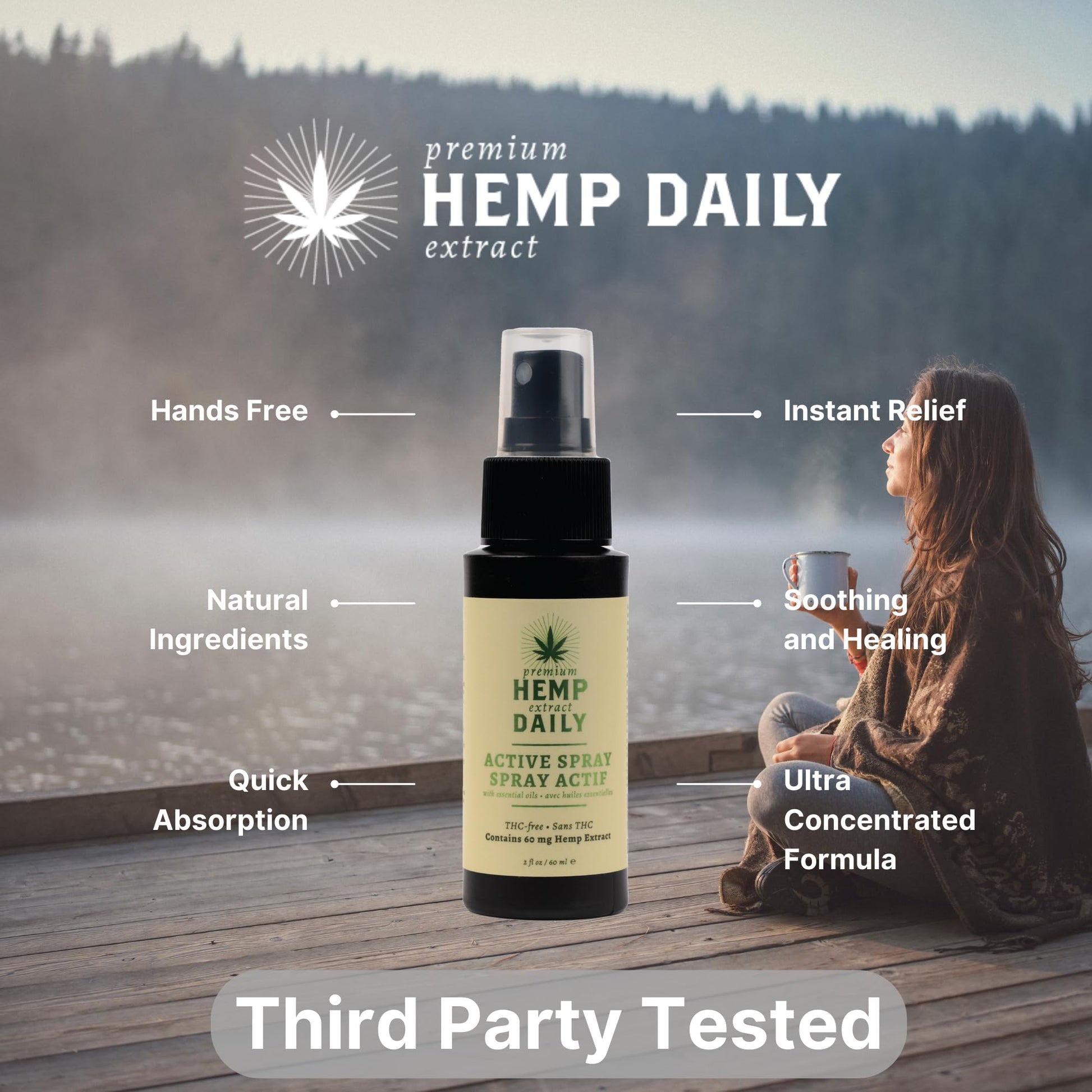 Hemp Daily Active Spray | Hemp Spray with Essential Oils | Vegan, Organic Ingredients | 2 Fluid Ounces (Original Spray, Single) Premium Hemp Extract DailyBuy Supplements Australia