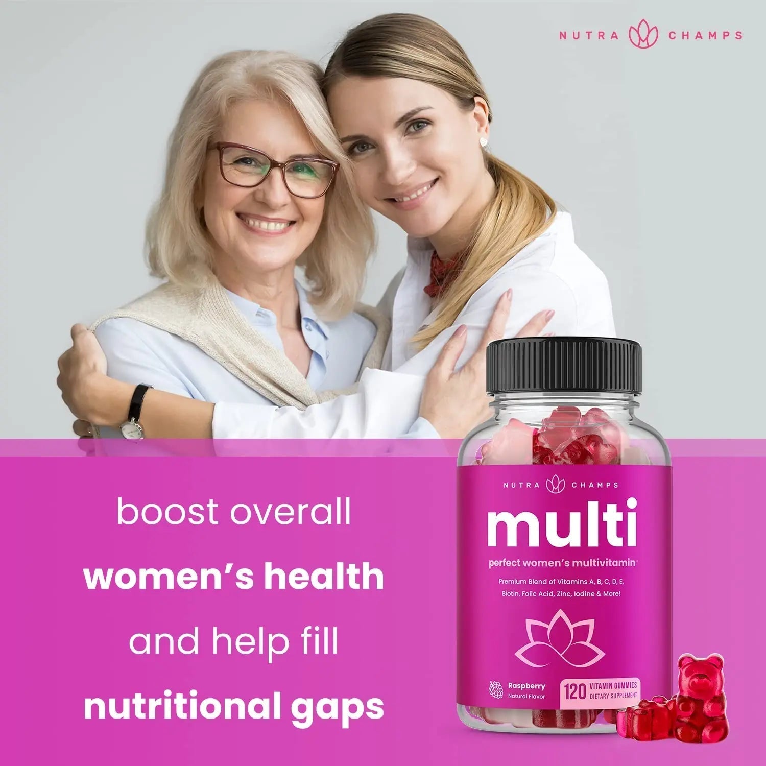 NutraChamps Multivitamin for Women, 240 Count, Vitamins A, B, C, D, E, Biotin, Folic Acid, Womens Gummy Multivitamins, Chewable Daily (Pack of 2) NutraChampsBuy Supplements Australia