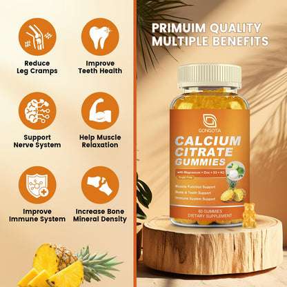 GONGOTA Calcium Citrate 1200mg with Vitamin D3 Gummies, Chewable Calcium for Bone, Muscle, Joints, Immune Support, Calcium Supplements for Women & Men,Sugar Free, Pineapple Flavor - 120 Gummies GONGOTABuy Supplements Australia