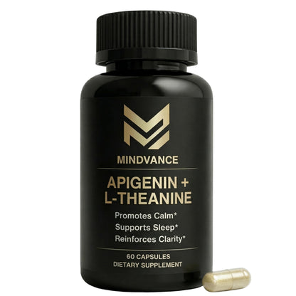Mindvance Apigenin 100mg with L-Theanine 200mg Supplement Capsules for Sleep Support, Relaxation, Clarity & Calm | Melatonin Free | 60 Vegan Capsules MindvanceBuy Supplements Australia