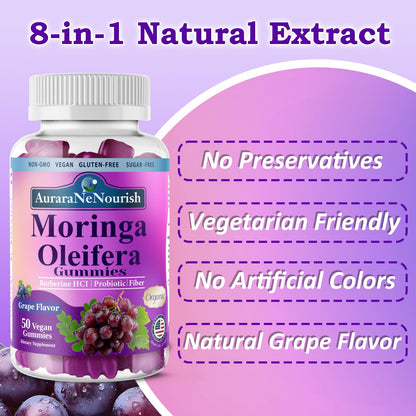 AuraraNeNourish Organic Moringa Oleifera Gummies for Women & Men, 8-in-1 Superfood Blend w. Berberine HCl & Moringa Leaf Extract for GLP-1 Support & Energy Immune Joint & Gut Health Sugar-Free AuraraNeNourishBuy Supplements Australia