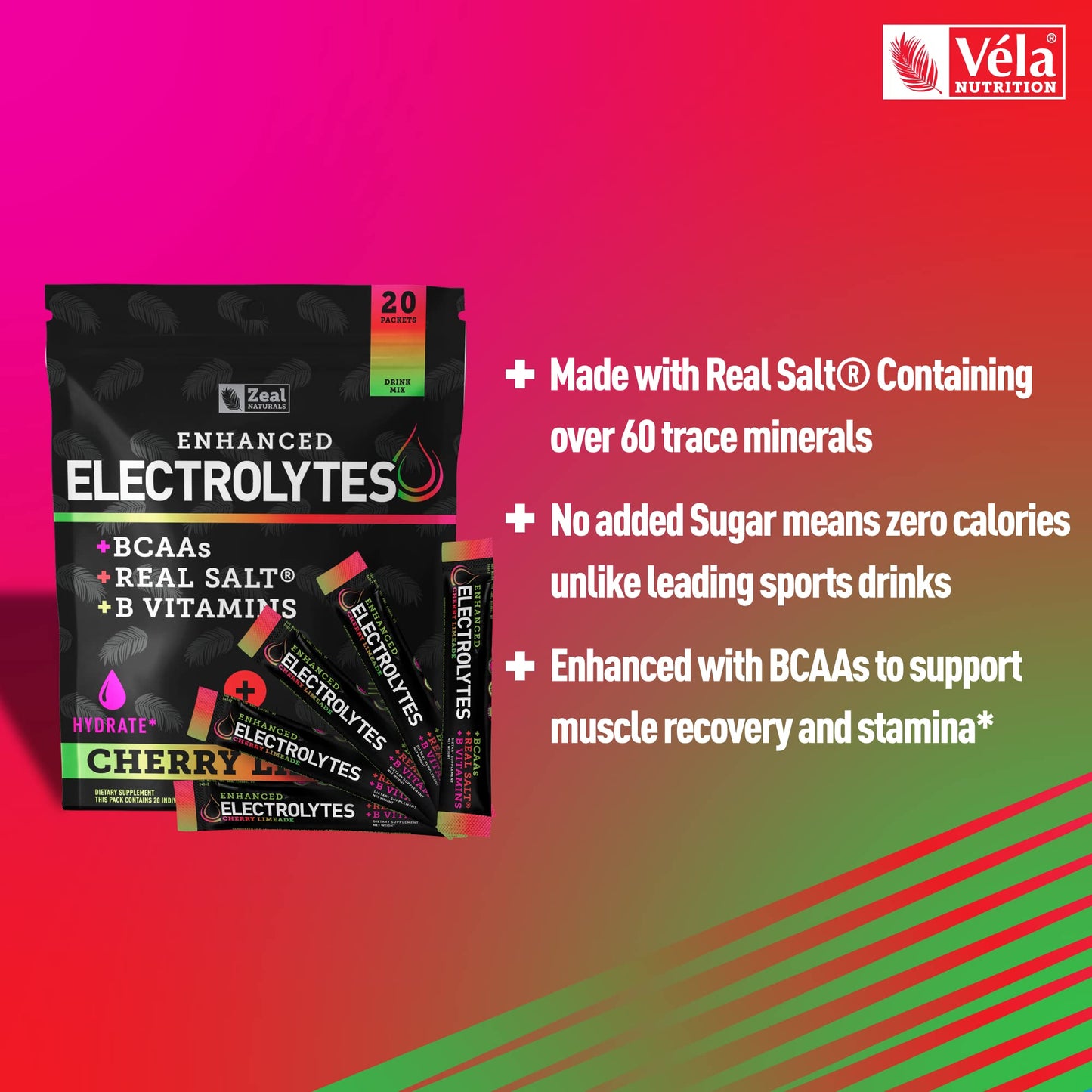 Enhanced Powder Stick Packs (Cherry Limeade- 20 Packets) Sugar Free + BCAA B Zeal NaturalsBuy Supplements Australia