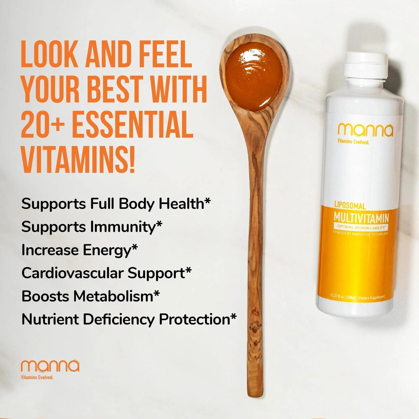 Manna Vitamins Evolved Liposomal Multivitamin - Daily Multivitamin Provides 20 Vitamins and Minerals - Multivitamins for Men and Women Manna Vitamins Evolved