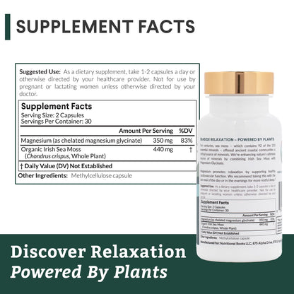 Nutritional Roots - Magnesium + Irish Sea Moss - 350mg Magnesium Glycinate & Organic Irish Sea Moss - Essential Minerals - Supports Heart & Bone Health - Dietary Supplement - 30 Servings - 60 Capsules Nutritional RootsBuy Supplements Australia