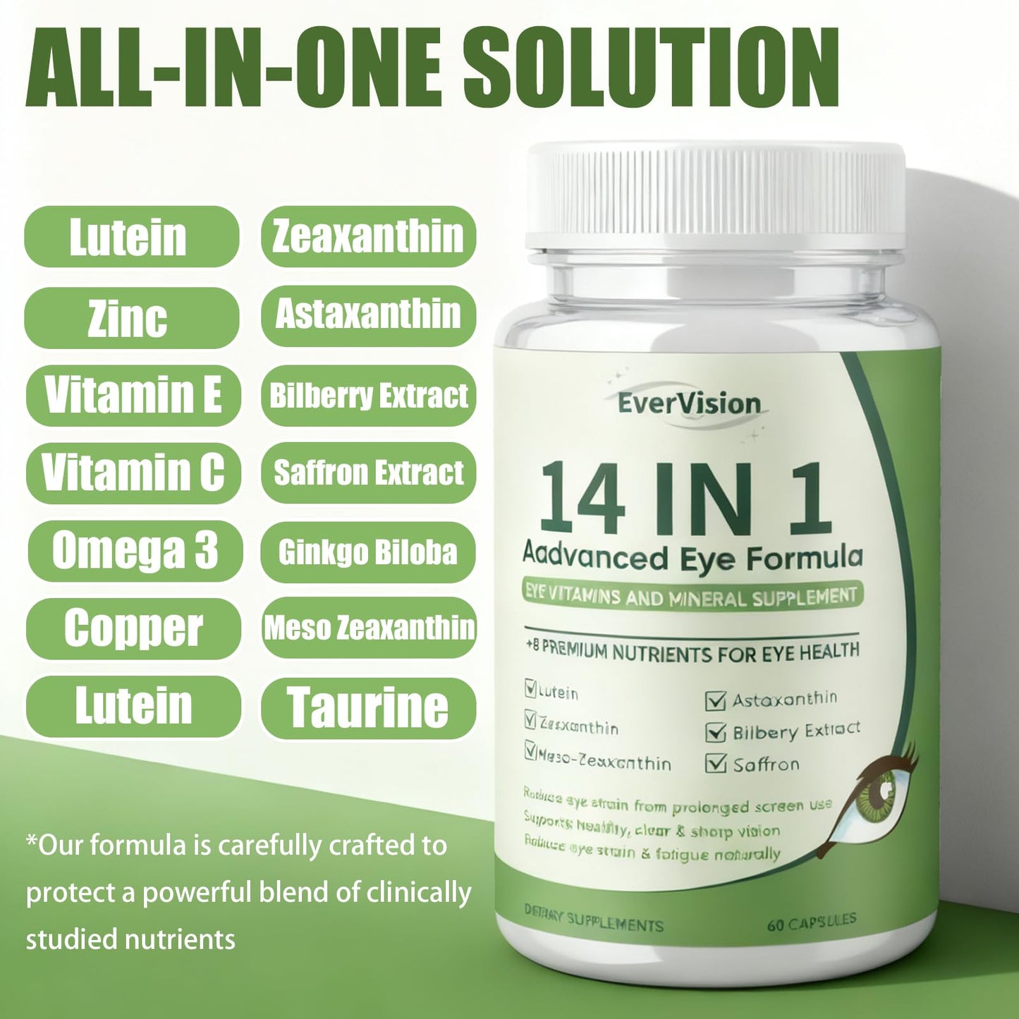 EVERVISION 14 in 1 Advanced Eye Formula, Eye Vitamin and Mineral Supplement with Zinc, Lutein, Zeaxanthin & Bilberry Extract, 60ct EVERVISIONBuy Supplements Australia