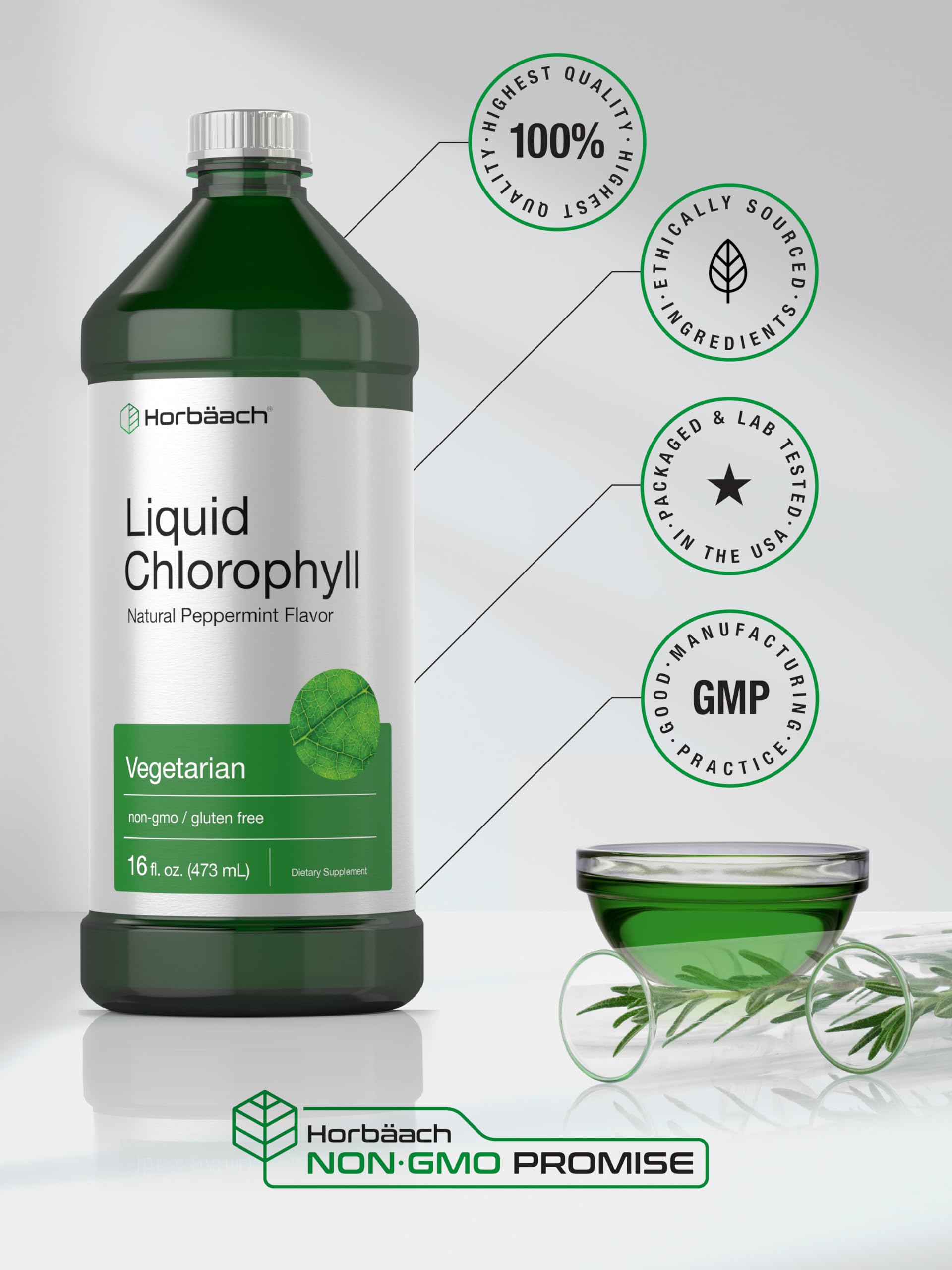 Chlorophyll Liquid Drops 100mg | 32 oz (2 x 16 oz Bottles) | Natural Peppermint Flavor HorbäachBuy Supplements Australia