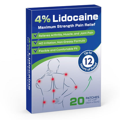 Uposiut 4% Lidocaine Patches - 20 Count Maximum Strength Lidocaine Patches, 10 Packs of 2 Patches for Muscle Pain Relief in The Neck, Shoulders, Back, Knees, and Anks, 12 Hour Pain Relief-012345 UposiutBuy Supplements Australia
