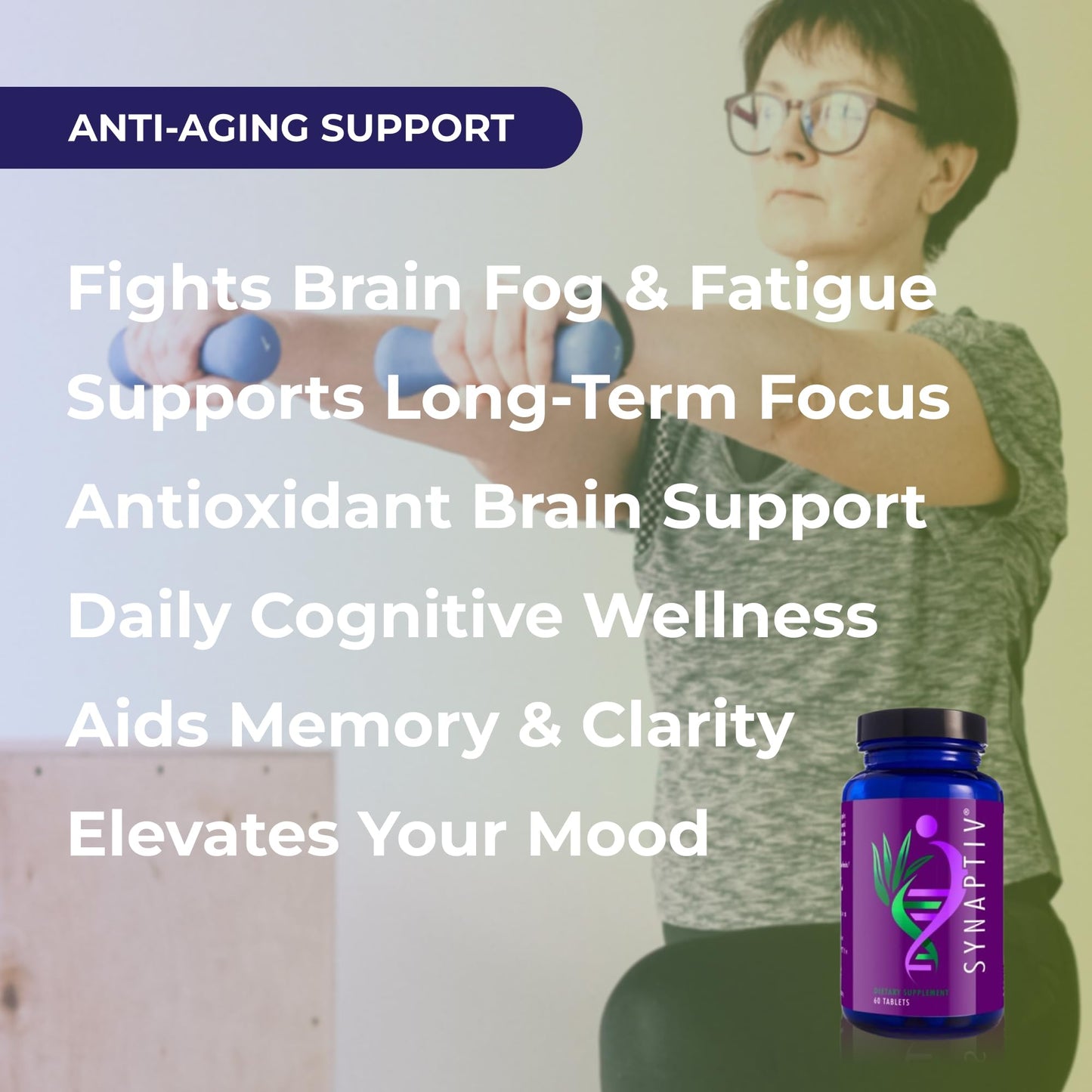 Youngevity Synaptiv™ Brain Support - 12in1 - Ginkgo, Huperzine, Bacopa, Quercetin and More - with Potent Antioxidant Blend + Vitamins - 60 Tablets (Pack of 1) YoungevityBuy Supplements Australia