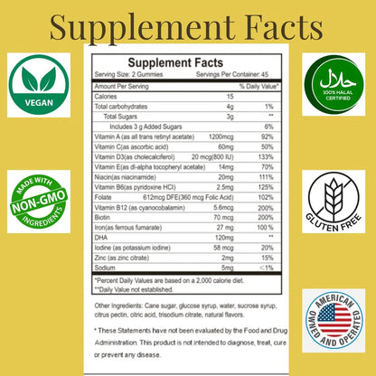 MonesAli Prenatal Gummies for Women Vitamins| & Postnatal | Vegan, Halal, Gelatin Free | with Folate, Iron & Biotin | MonesAli