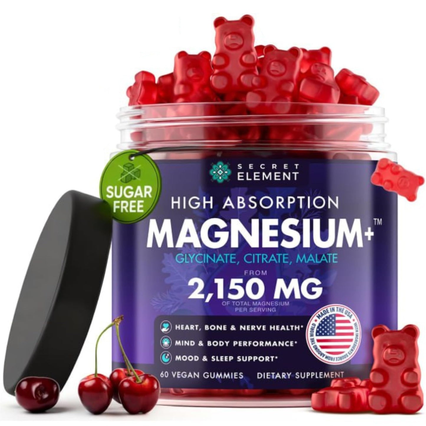 Magnesium Gummies 3in1 - Glycinate, Citrat, Malate 2150 MG High Absorption Supplement, Sugar-Free, Vegan, Chews for Men & Women, Inspired by Wellness Traditions