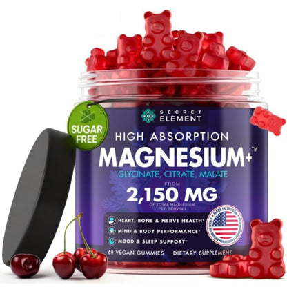 Magnesium Gummies 3in1 - Glycinate, Citrat, Malate 2150 MG High Absorption Supplement, Sugar-Free, Vegan, Chews for Men & Women, Inspired by Wellness Traditions