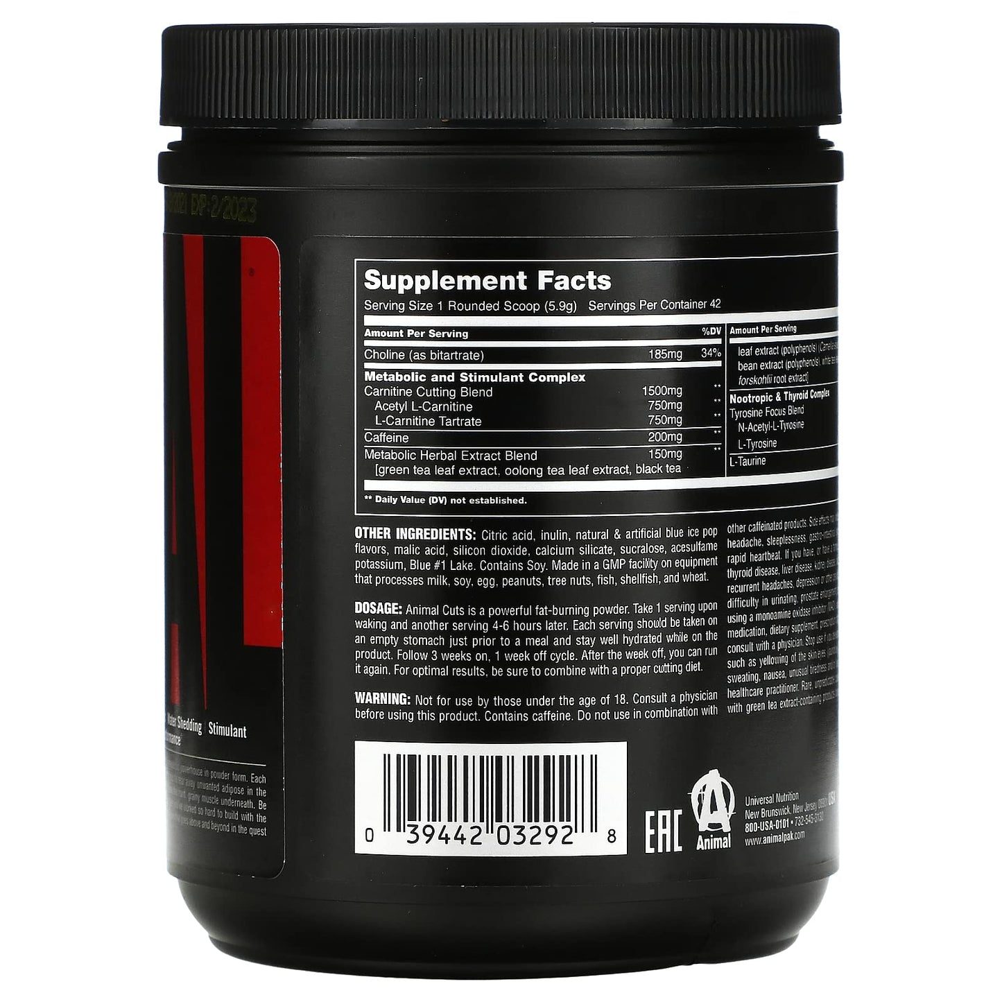 Universal Nutrition Animal Cuts Powder - Metabolic Enhancer, Nootropics, Carnitine AnimalBuy Supplements Australia