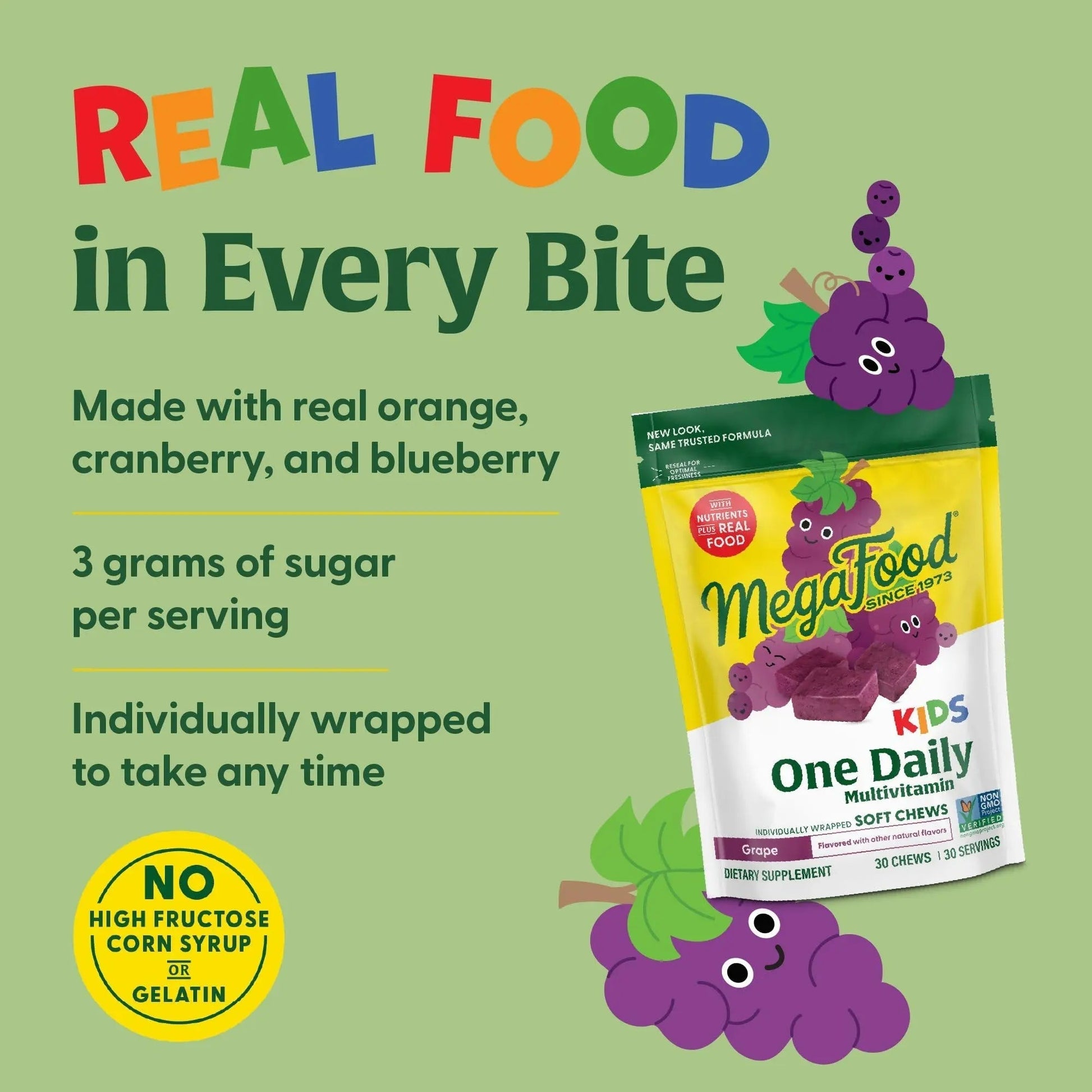 MegaFood Kids One Daily Multivitamin Soft Chews - Kids Vitamins with Vitamin B, Vitamin C, Vitamin D & Vitamin E - Age 4+, Vegetarian MegaFoodBuy Supplements Australia