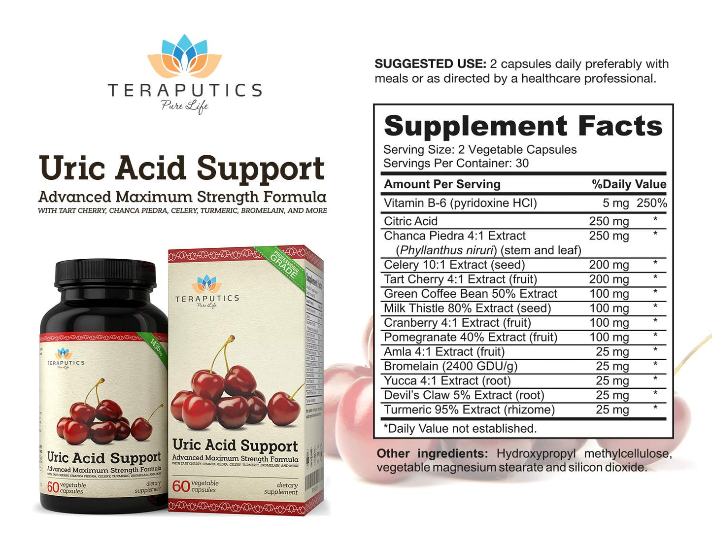 Uric Acid Support Formula | Advanced Uric Acid Cleanse & Kidney Support Supplement - Includes Tart Cherry Concentrate, Celery Seed Extract + 12 More High Potency Ingredients, 60 Veggie Capsules TeraputicsBuy Supplements Australia
