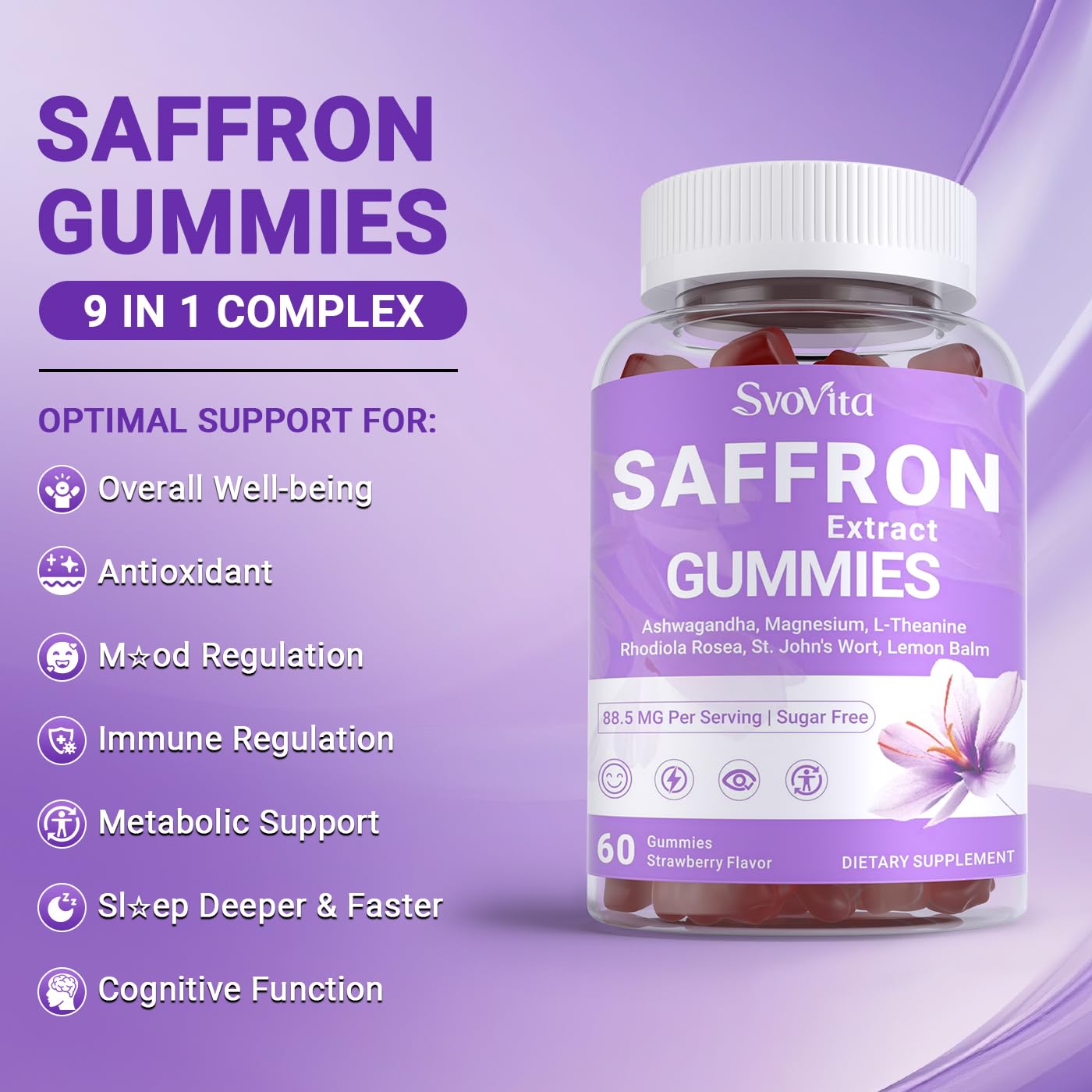 Svovita Saffron Supplements Gummies with Saffron Extract, Sugar Free 60 Count SvovitaBuy Supplements Australia