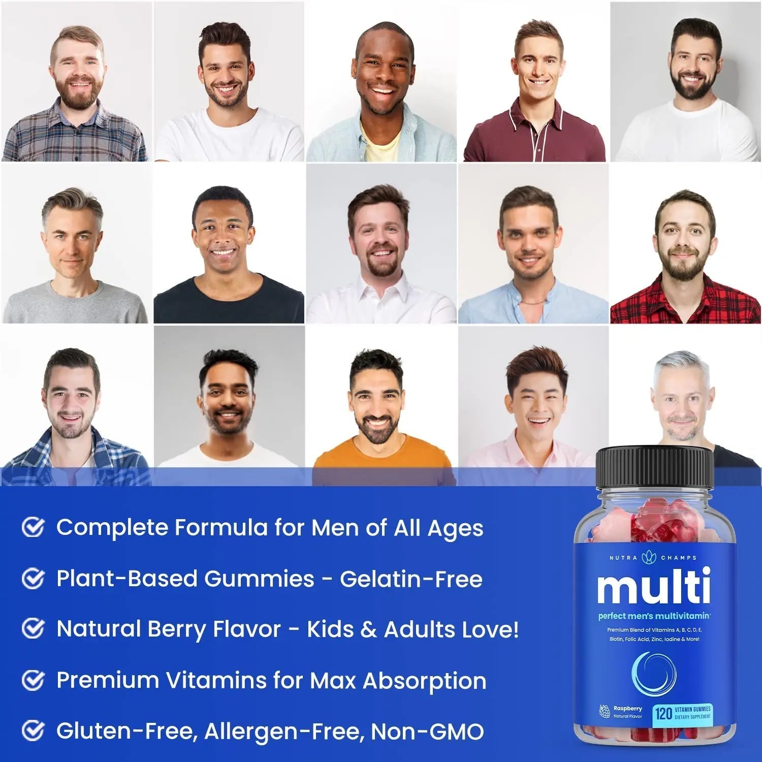 NutraChamps Multivitamin for Men, 240 Count, Vitamins A, B, C, D, E, Biotin, Zinc, Mens Gummy Multivitamins Supplement NutraChampsBuy Supplements Australia