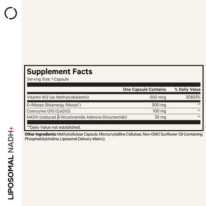Codeage Liposomal NADH+ Supplement - NADH, Vitamin B12, D-Ribose as Bioenergy Ribose, CoQ10-2-Month Supply - Liposomal Delivery - β-Nicotinamide Adenine Dinucleotide Pills - Non-GMO - 60 Capsules CodeageBuy Supplements Australia