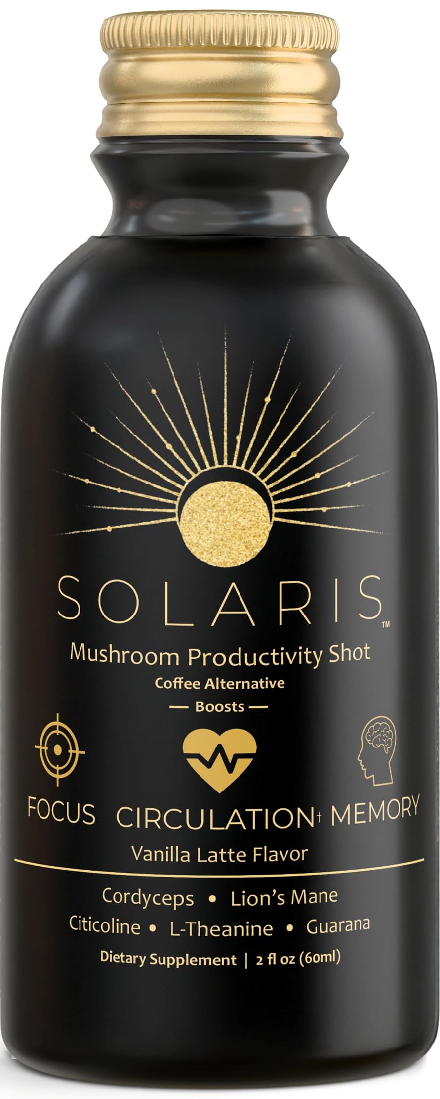 Solaris Mushroom Productivity Wellness Shots | Focus, Circulation, Memory | 4000mg of Cordyceps & Lion's Mane | Citicoline, L-Theanine, Vitamin B6/B12 | Coffee Alternative (6-Pack) Solaris ExtractsBuy Supplements Australia