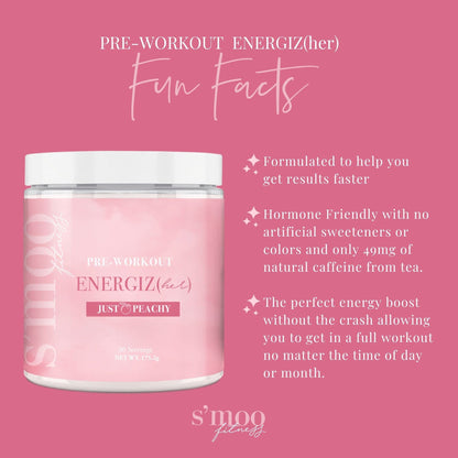 S'moo ENERGIZ(her) Pre Workout Supplement - Preworkout Energy Powder - 30 Servings, Just Peachy