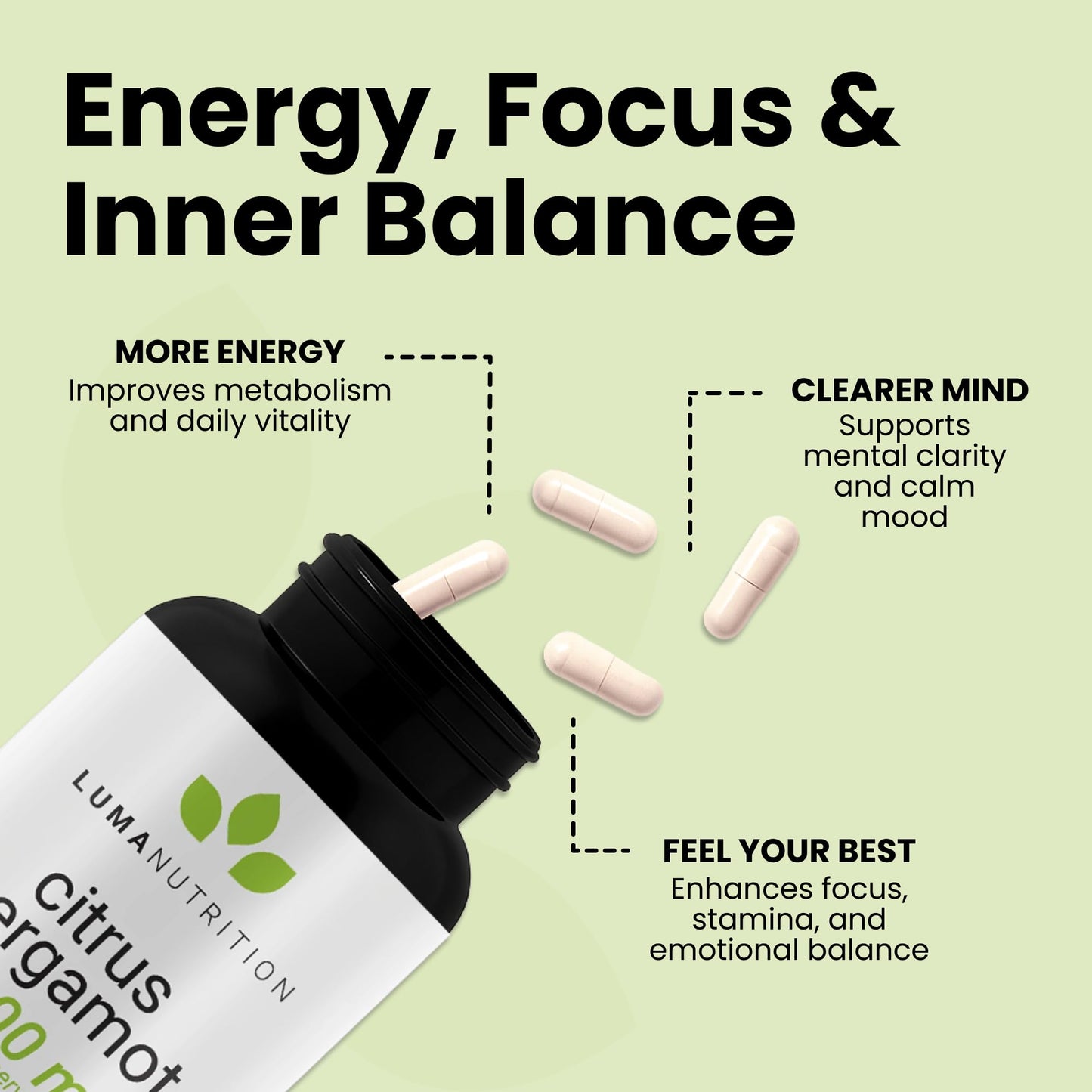Luma Nutrition Citrus Bergamot 1000mg Per Serving - Citrus Bergamot Supplement - Heart Health Support - Made in the USA