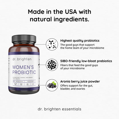 Dr. Brighten Women’s Probiotic - Probiotics, Prebiotics with Antioxidants & Sunfiber for Healthy Hormones, Balanced Female Microbiome, Ovaries and Immune Health - 60 Capsules Dr. BrightenBuy Supplements Australia