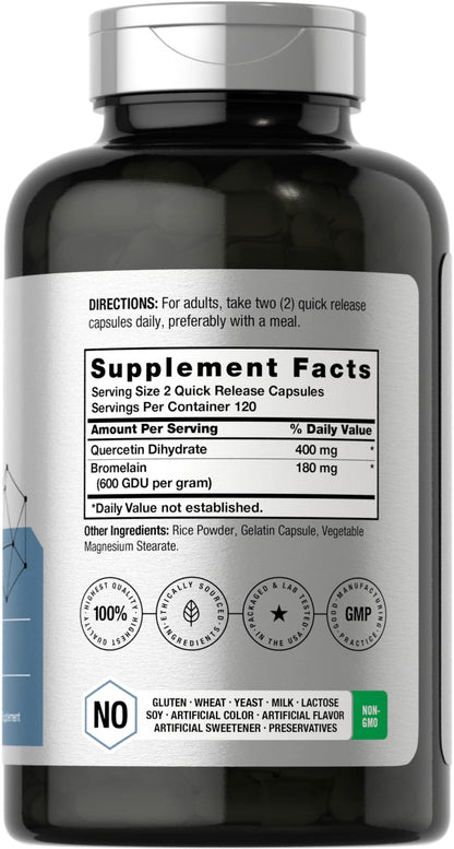 Quercetin with Bromelain Supplement | 240 Capsules | Non-GMO and Gluten Free HorbäachBuy Supplements Australia