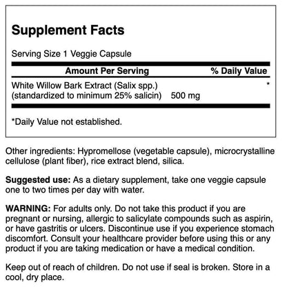 Swanson Maximum Strength White Willow Bark Extract-Promotes Joint Support & Muscle Relief-Standardized to 25% Salicin-Natural Supplement with No Stomach Irritation (60 Veggie Caps, 500mg Each) SwansonBuy Supplements Australia