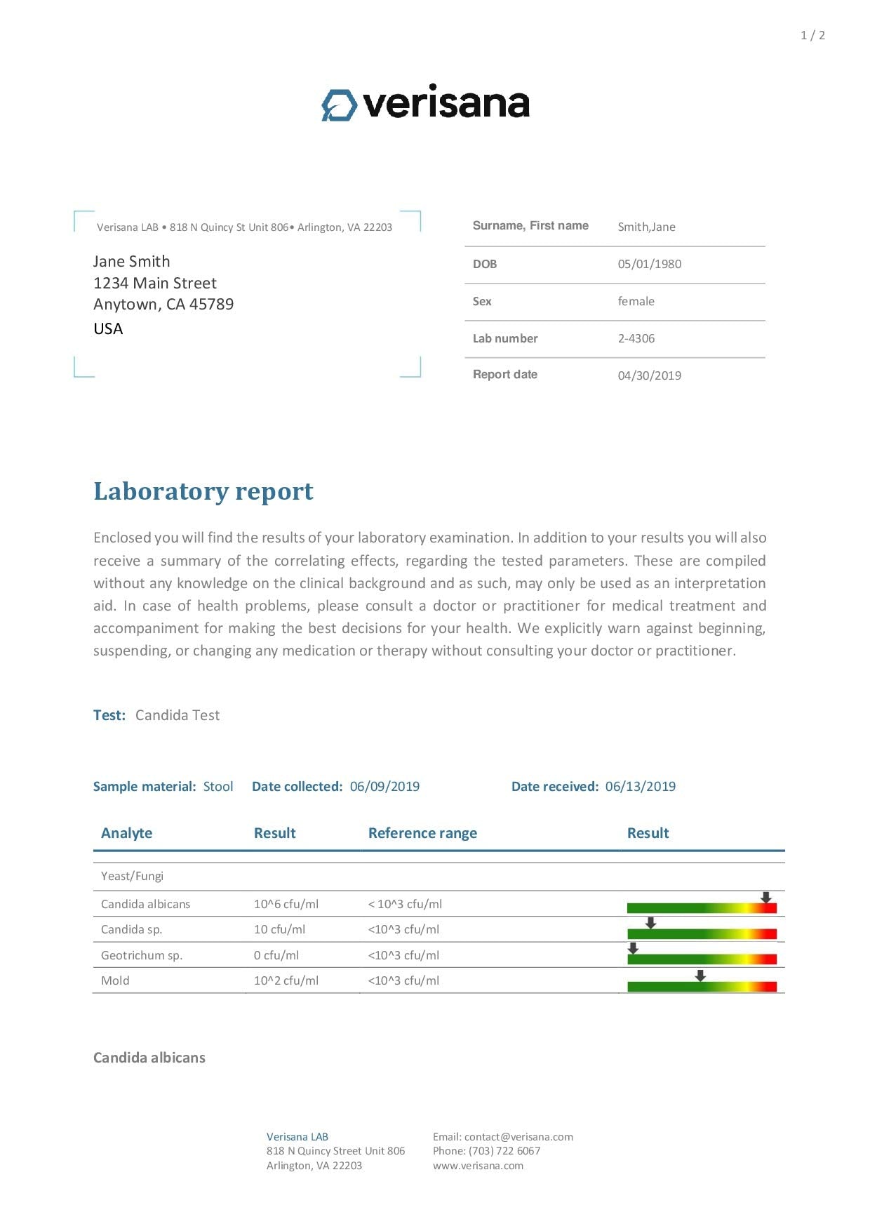 Candida & Helicobacter & Zonulin Test – Lab Testing Kit for Diagnosing Candida, H Pylori and Zonulin VerisanaBuy Supplements Australia