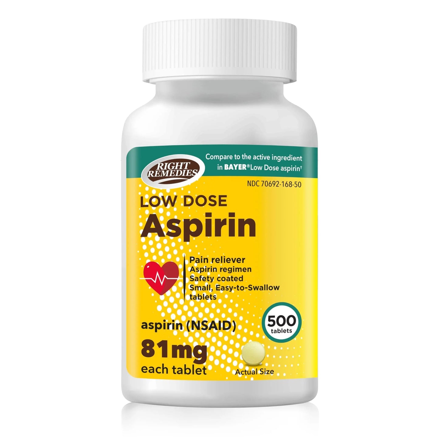 RIGHT REMEDIES Low Dose Aspirin 81mg, Enteric Coated Tablets, NSAID Pain Reliever & Fever Reducer for Adults, Compare to the Active Ingredient in Bayer® Low Dose Aspirin (500ct) RIGHT REMEDIESBuy Supplements Australia
