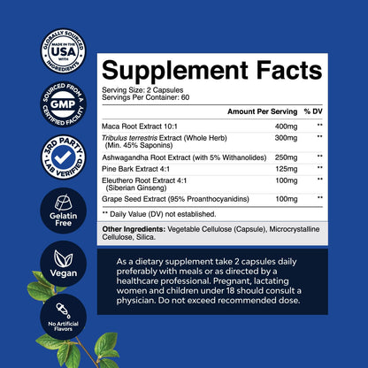 Potent Black Maca Root Capsules for Men - Herbal Wellness Supplement with Siberian Ginseng Ashwagandha and Black Maca Root - Men’s Wellness Supplement to Support General Health - 120 Count Natures CraftBuy Supplements Australia