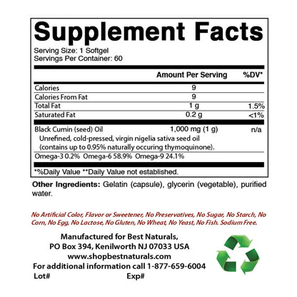 Best Naturals 2 Packs Black Seed Oil Capsules 1000 mg (Non-GMO) Nigella Sativa Best NaturalsBuy Supplements Australia