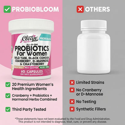 Clean Nutraceuticals Probiotics for Women with D Mannose, Cranberry Extract, Wild Yam, Chasteberry - 20 Probiotic and Prebiotic Strains - PH Balance, Womens Probiotic for Digestive Health - 60 Count Clean NutraceuticalsBuy Supplements Australia