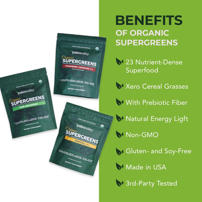 Paleovalley Organic Supergreens Powder - 23 Superfoods with Prebiotic Fiber for Energy and Immunity Support - No Cereal Grasses for Maximum Absorption - Pure Unflavored, 30 Servings PaleovalleyBuy Supplements Australia