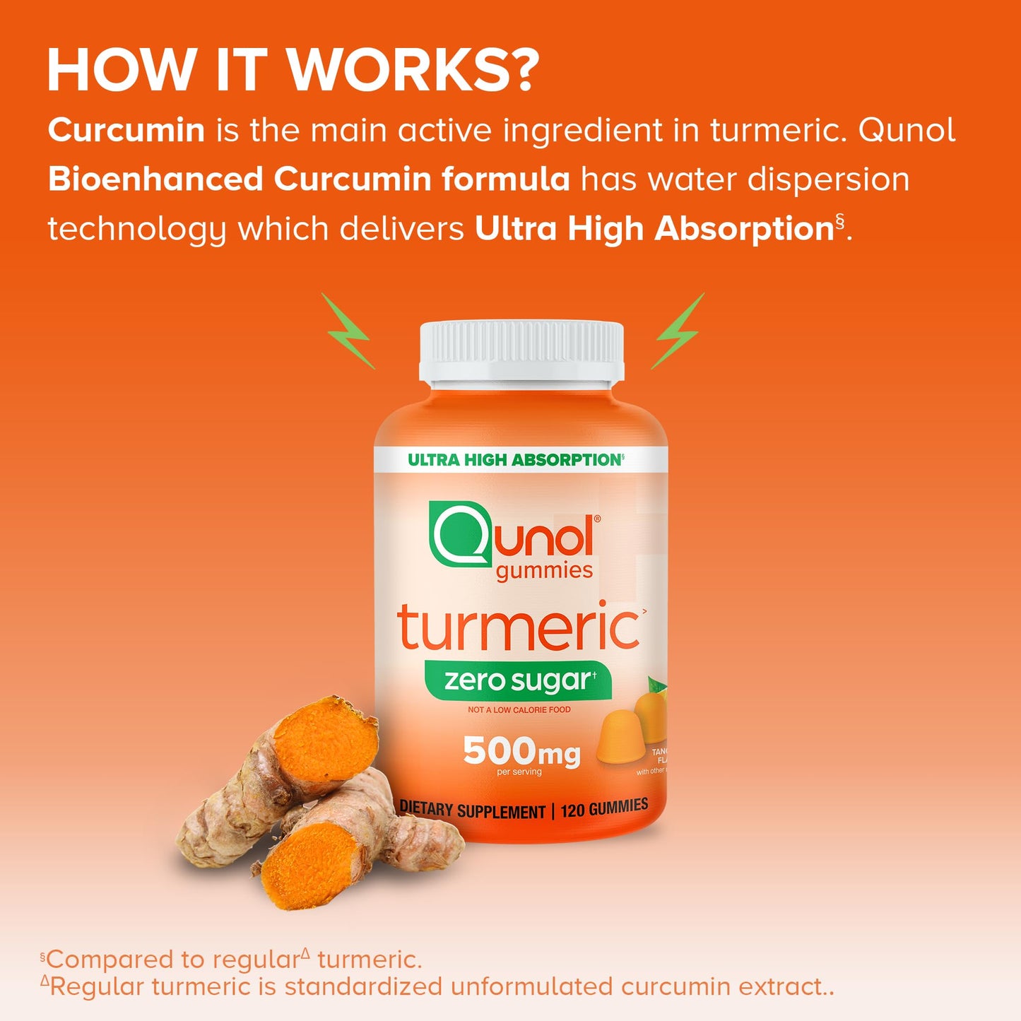 Qunol Zero Sugar Turmeric Gummies, Gummy with 500mg Turmeric Curcumin, Joint Support Supplement, Ultra High Absorption Tumeric Curcumin,