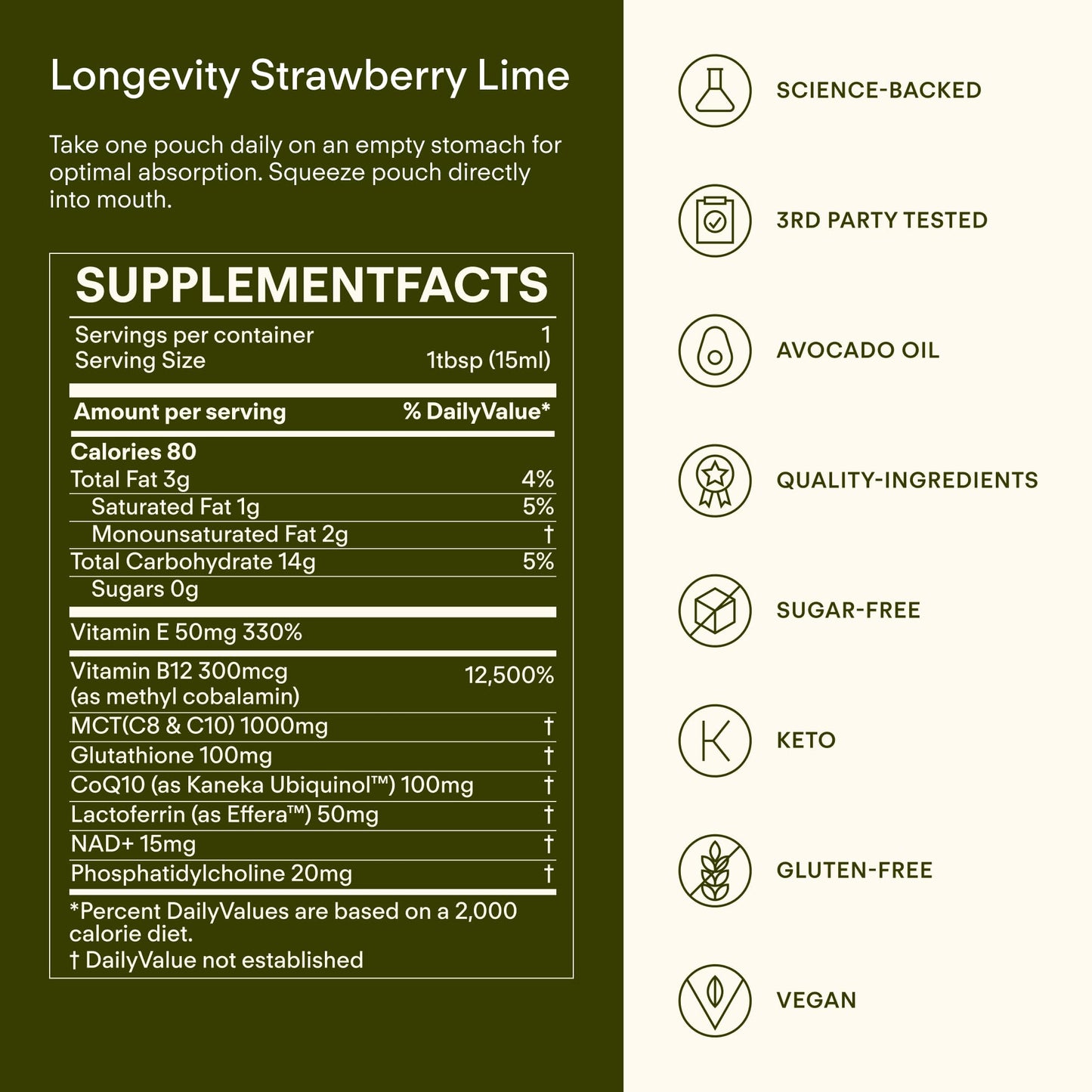 Sunny Within - Liposomal Glutathione Supplement NAD+ Longevity Mix w/Liquid NAD+, CoQ10, B12, MCT & Avocado Oil – Cellular Health, Energy, Brain, Gut & Heart Support* – Strawberry Lime – 30 Pouches Sunny WithinBuy Supplements Australia