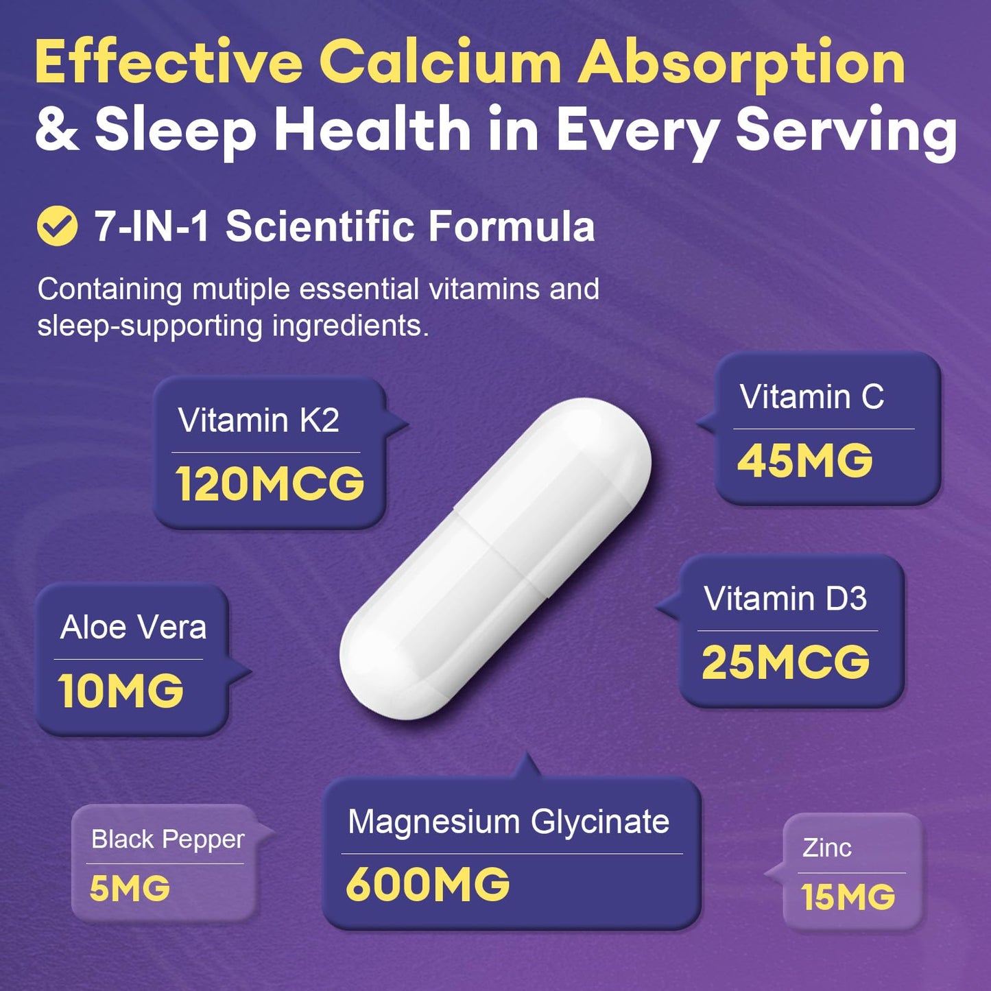 Magnesium Glycinate 600mg Vitamin D3 K2 Supplement with Vitamin C, Zinc, & Aloe Vera - Bone Support, Energy & Mood Manage & Sleep Health for Men & Women, Non-GMO, Vegan, 120 Capsules FemmetraBuy Supplements Australia