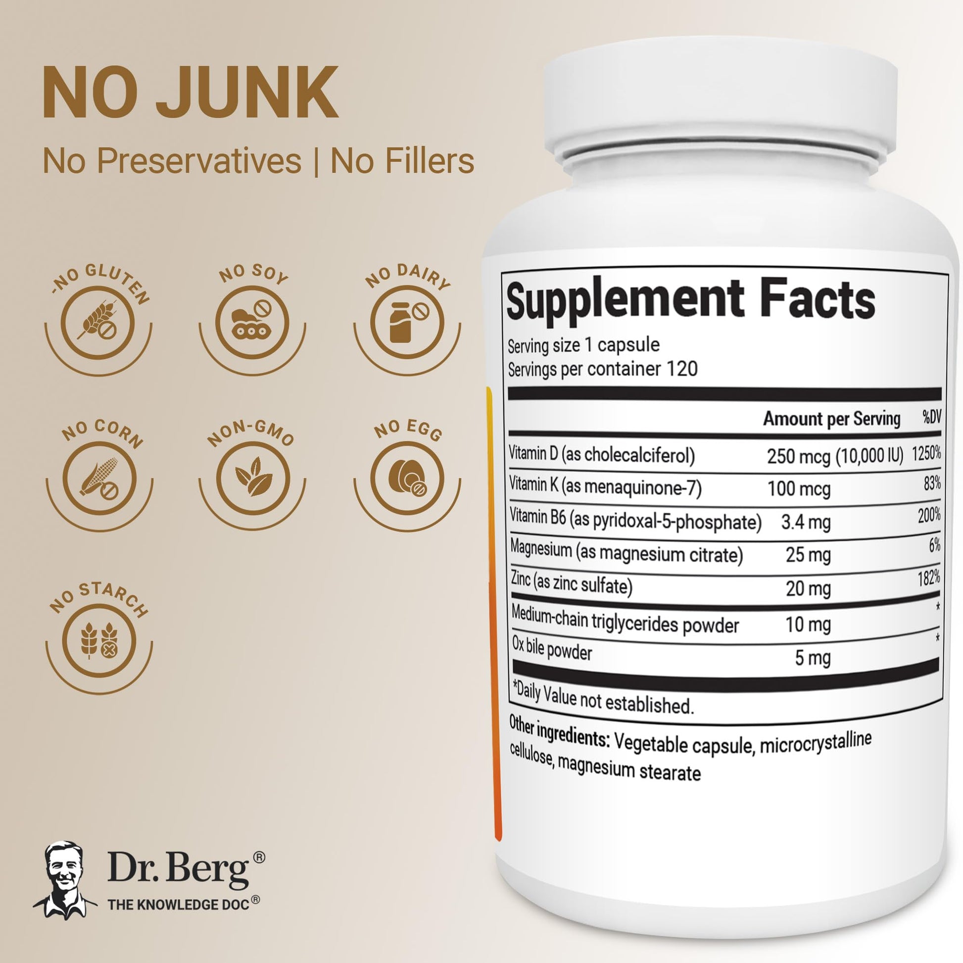 Dr. Berg Vitamin D3 & K2 10,000 IU + MK-7 – 120 Capsules – Immune, Bone & Heart Support* Supplement w/Magnesium, Zinc, B6 – 4X Lab-Tested – No Fillers – Non-GMO, cGMP, Formulated in USA Dr. Berg NutritionalsBuy Supplements Australia