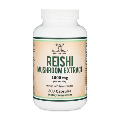 Reishi Mushroom Capsules (4:1 Ganoderma Extract, 1,000mg Red Reishi Powder Servings) Double Wood SupplementsBuy Supplements Australia
