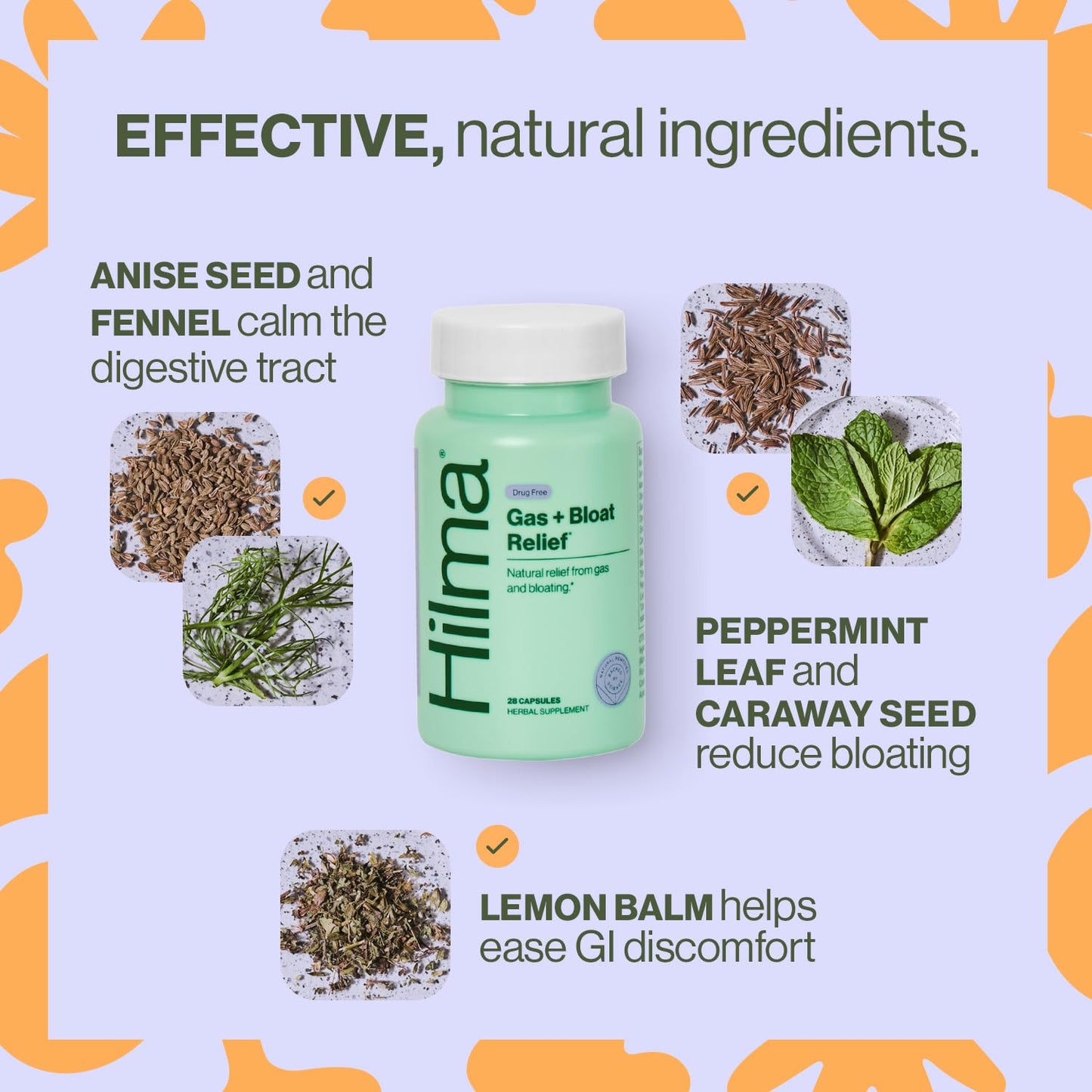 Hilma Natural Gas & Bloating Relief - with Lemon Balm, Fennel & Peppermint Leaf - Doctor HilmaBuy Supplements Australia