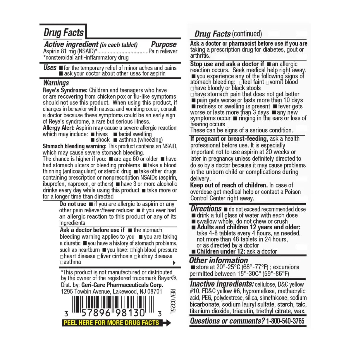 GeriCare Aspirin 81mg Adult Low Dose, Pain Reliever - Enteric Coated Tablets for Enhanced Absorption and Gentle Digestion – Supports Blood Flow, Reduces Inflammation, 300 Count (Pack of 1) GeriCareBuy Supplements Australia