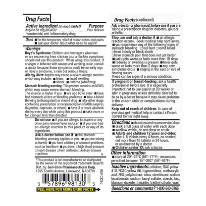 GeriCare Aspirin 81mg Adult Low Dose, Pain Reliever - Enteric Coated Tablets for Enhanced Absorption and Gentle Digestion – Supports Blood Flow, Reduces Inflammation, 300 Count (Pack of 1) GeriCareBuy Supplements Australia