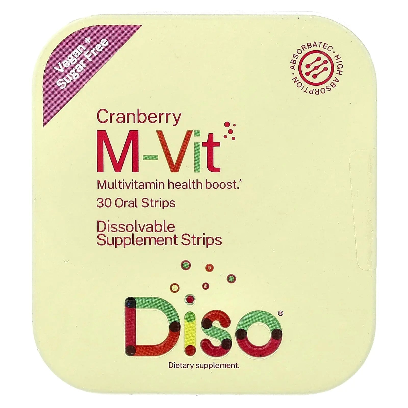 DISO - M-VIT - Fast-Dissolving Multivitamin Oral Strips, Cranberry Flavor, Vegan, Sugar Free, Gluten Free, Individually Wrapped DISO