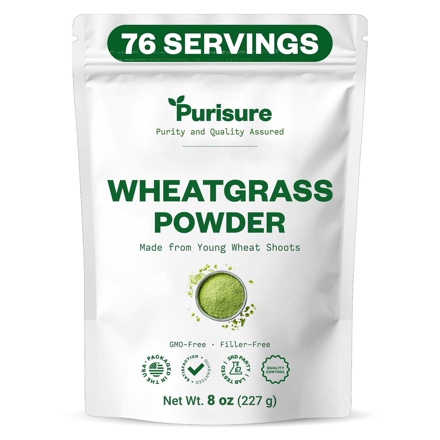 Purisure Wheatgrass Powder, 8oz, Wheat Grass Powder, Green Superfood for Salads, Smoothie and Shakes, Superfood Powder Rich in Immunity Vitamins, Fiber and Minerals, 76 Servings PurisureBuy Supplements Australia