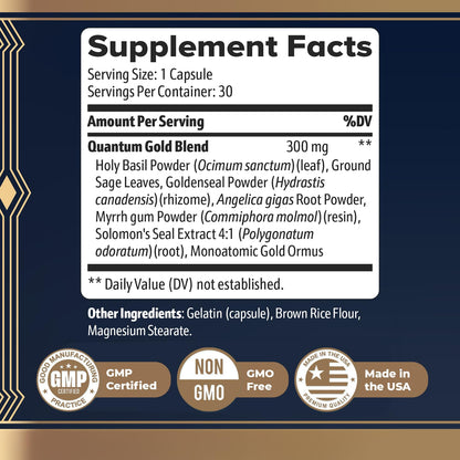 Gold Align - Holy Basil Capsules with Sage, Goldenseal, Monoatomic Gold - Herbal Supplement for Overall Health,100% Natural - Made in USA, Non-GMO, GMP-Certified - 30 Capsules, 1 Month Supply Nature’s NutriWaveBuy Supplements Australia